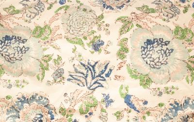 A pair of floral curtains, lined