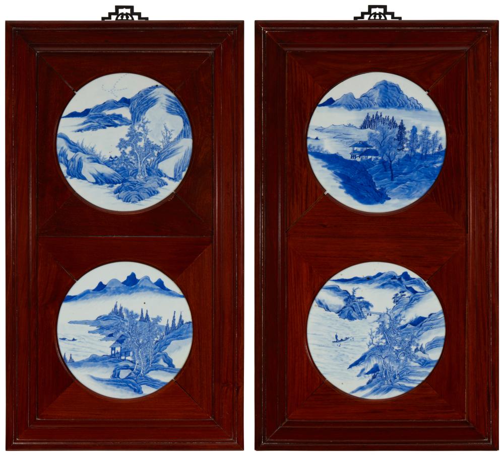 A PAIR OF FRAMED CHINESE BLUE AND