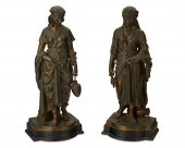 A PAIR OF FRENCH BRONZE STATUE