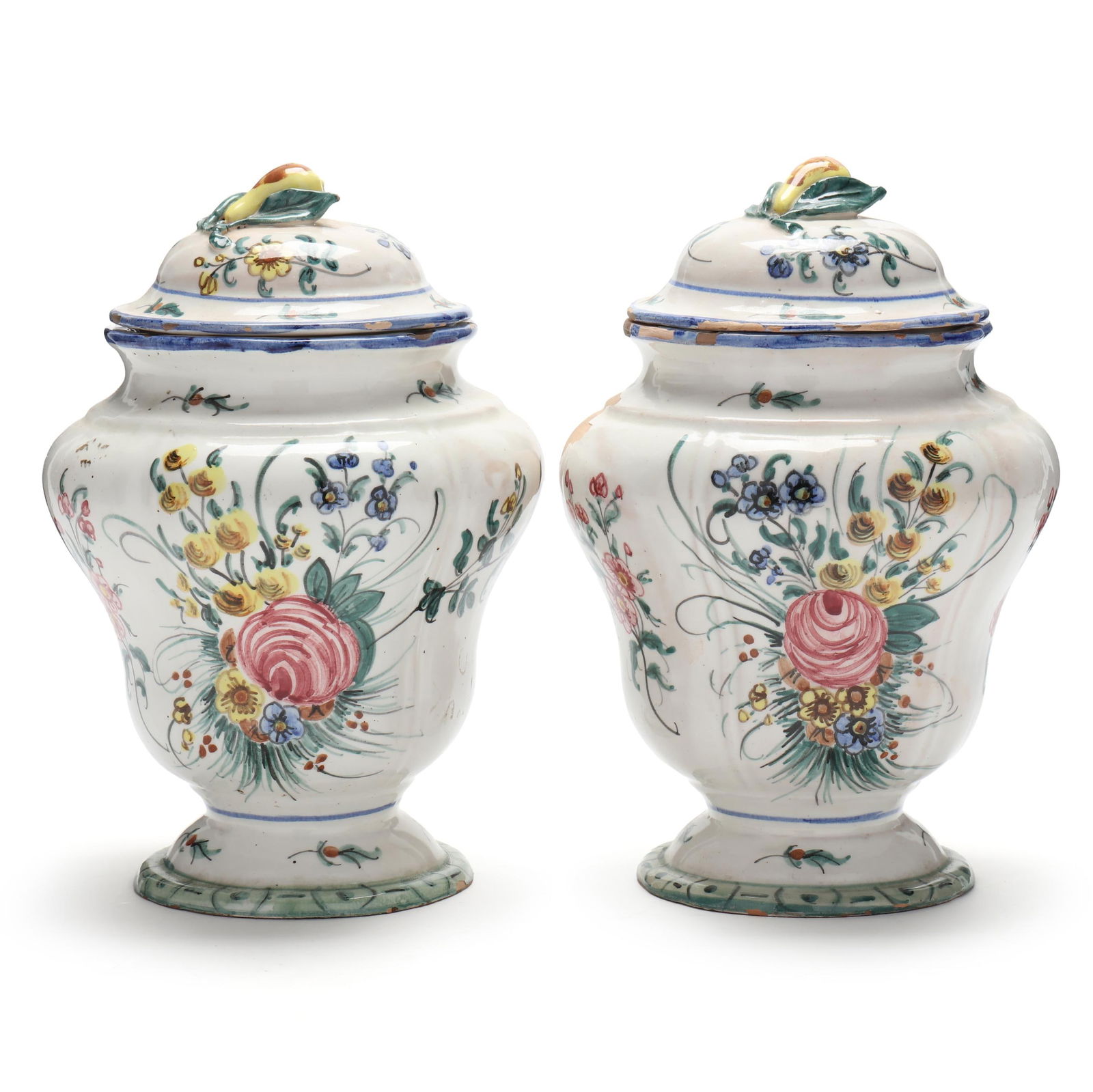 A PAIR OF FRENCH FAIENCE BALUSTER