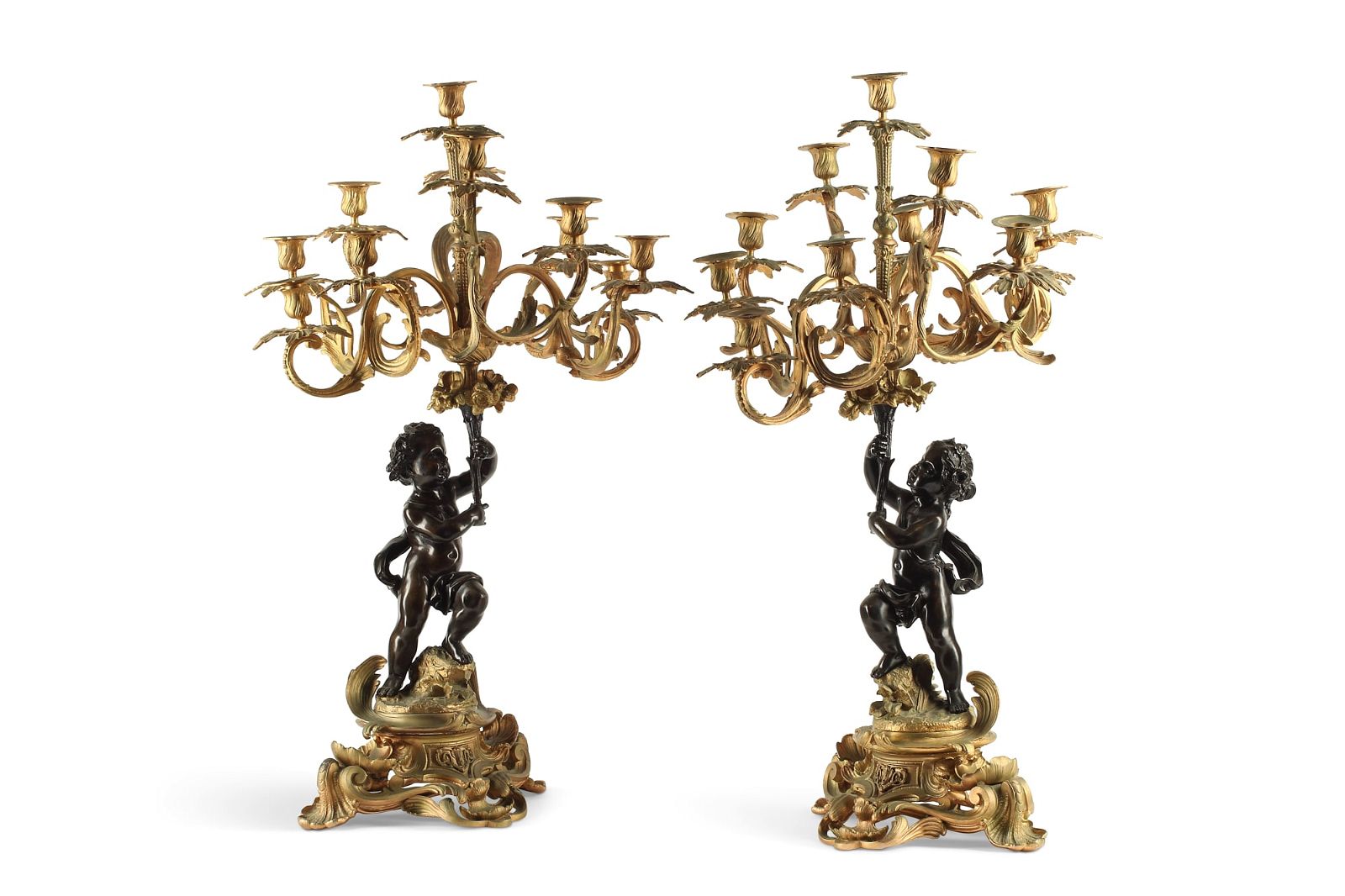 A PAIR OF FRENCH GILT AND BRONZE