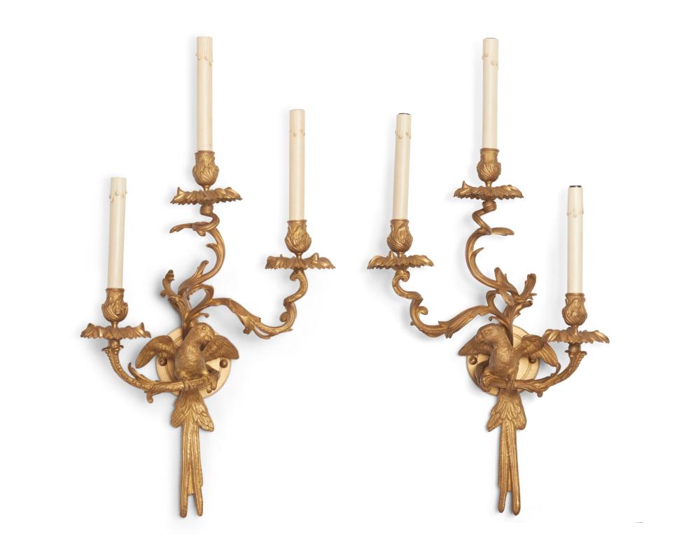 A PAIR OF FRENCH GILT-BRONZE PARROT