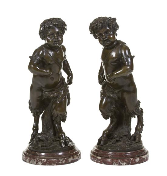 A Pair of French Patinated Bronze