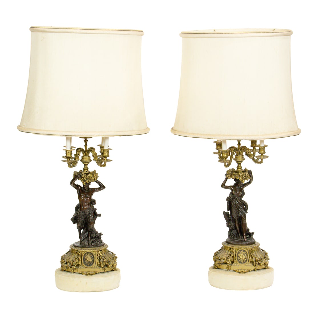 A PAIR OF FRENCH PATINATED AND GILT