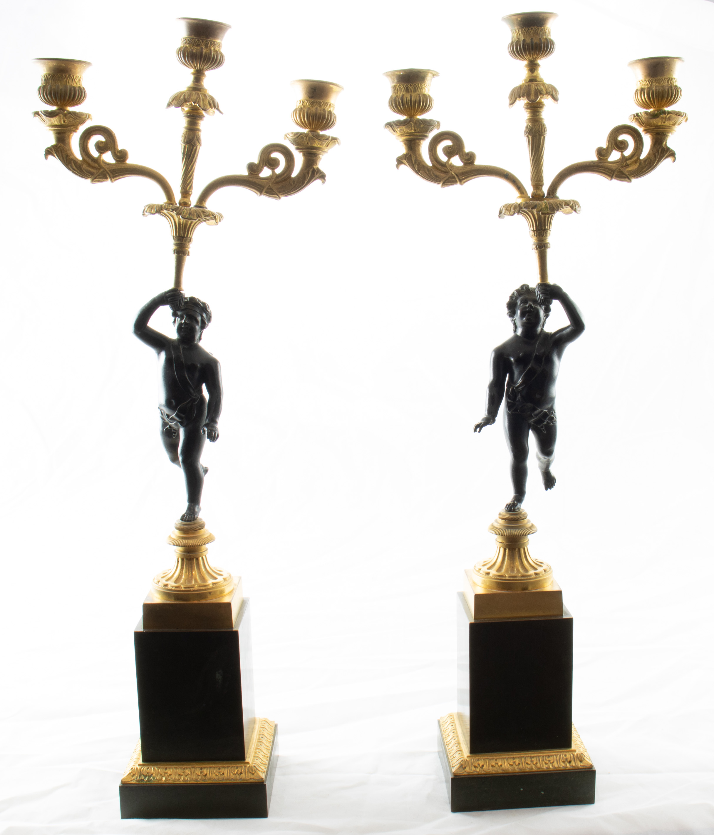A PAIR OF FRENCH PATINATED AND