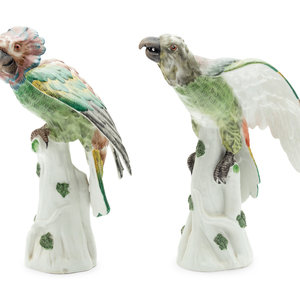 A Pair of French Porcelain Bird