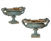 A PAIR OF FRENCH VERDIGRIS CAS