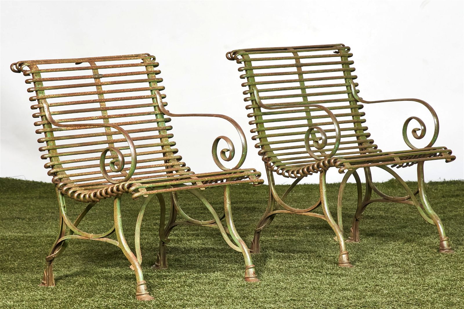 A PAIR OF FRENCH WROUGHT IRON
