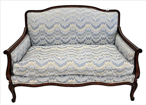 A PAIR OF FRUITWOOD UPHOLSTERED