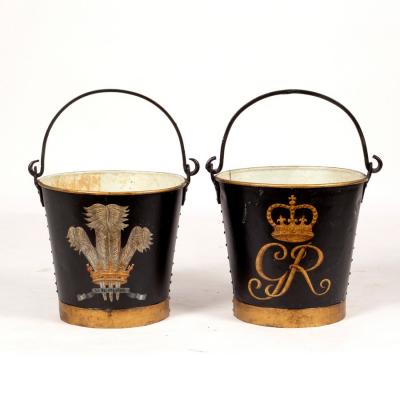 A pair of galvanized pails,