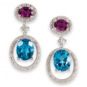 A PAIR OF GEMSTONE AND FOURTEE