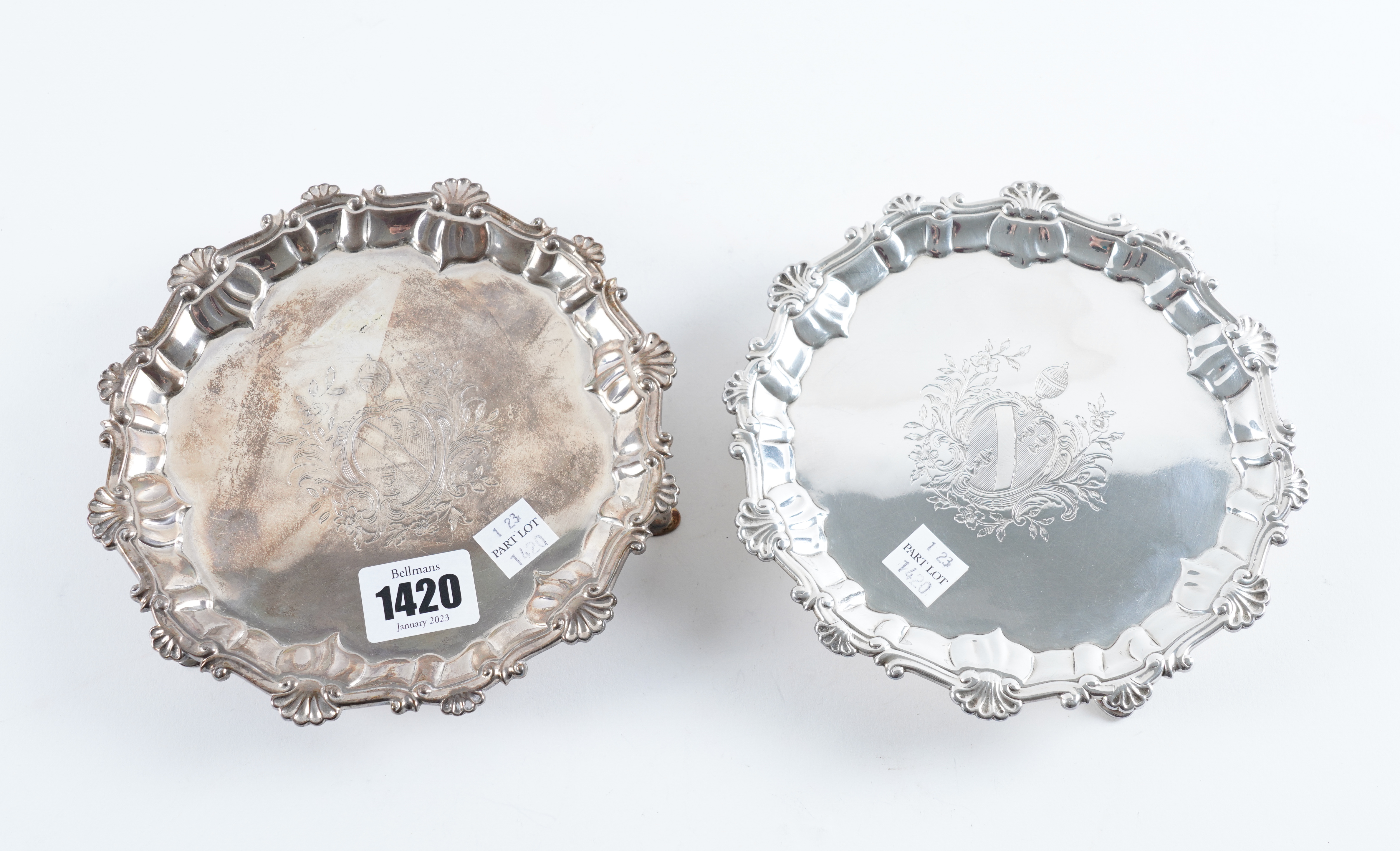 A PAIR OF GEORGE II SILVER SHAPED