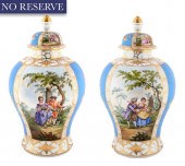 A PAIR OF GERMAN COVERED PORCE