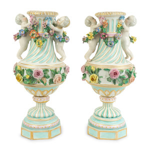 A Pair of German Porcelain Urns