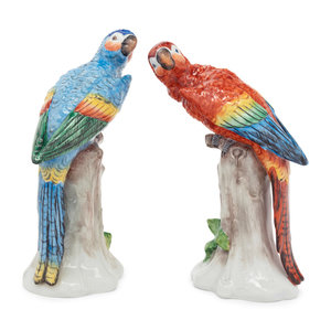 A Pair of German Porcelain Parrot