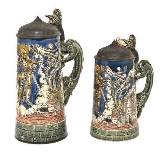 *A Pair of German Pottery Steins
