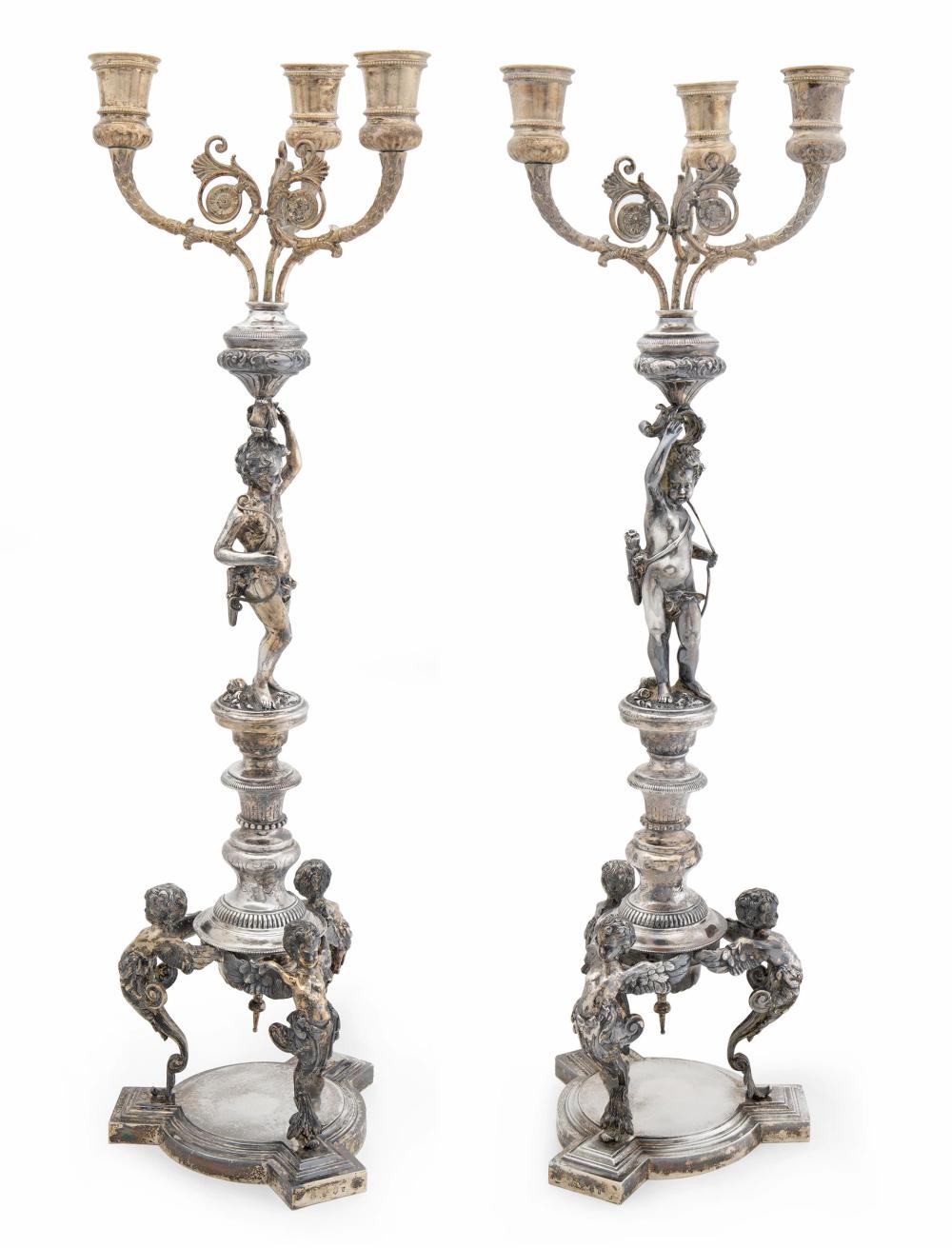 A PAIR OF GERMAN SILVER THREE-LIGHT