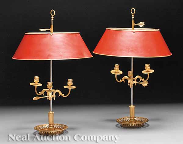 A Pair of Gilt Brass Three-Light