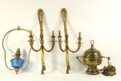 A pair of gilt brass wall ligh