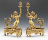 A Pair of Gilt Bronze Chenets