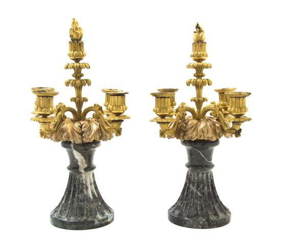 A Pair of Gilt Bronze and Marble