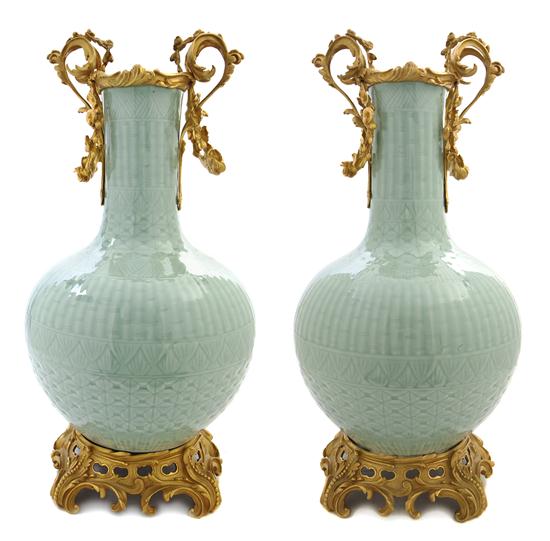 A Pair of Gilt Bronze Mounted