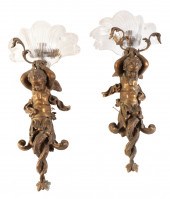 A PAIR OF GILT BRONZE AND GLAS