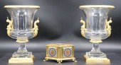 A PAIR OF GILT BRONZE & GLASS