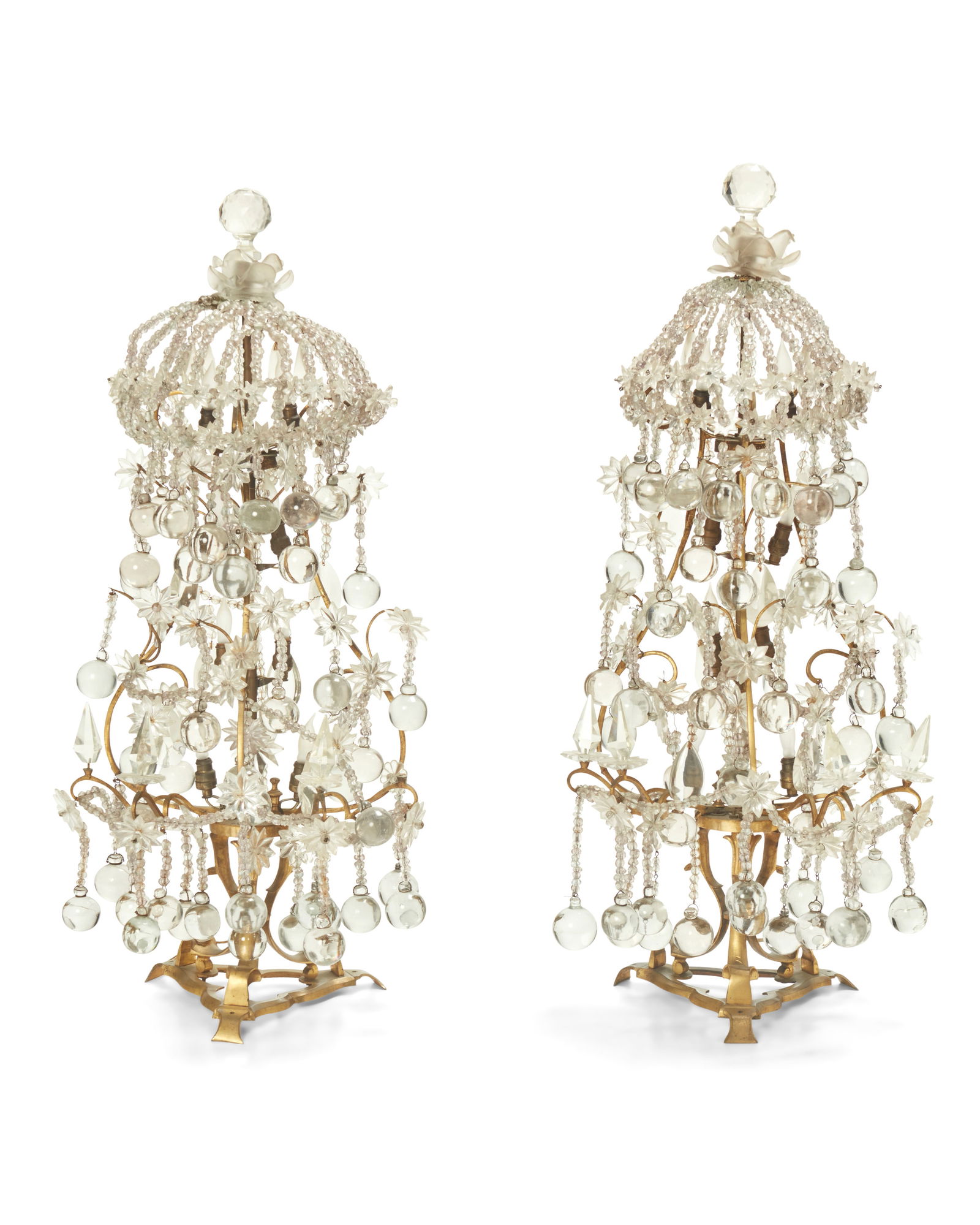 A PAIR OF GILT-BRONZE AND GLASS