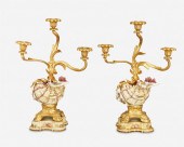 A PAIR OF GILT-BRONZE AND PORC