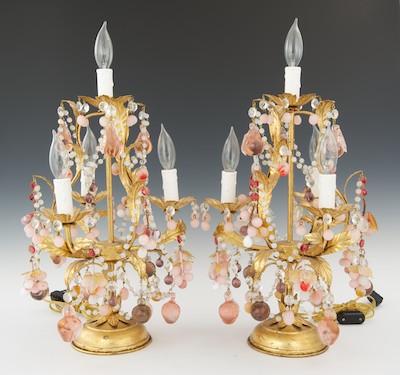 A Pair of Gilt Metal and Crystal