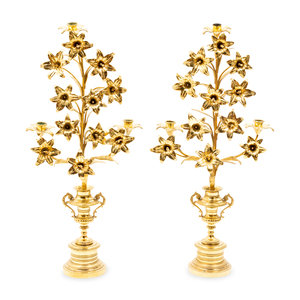 A Pair of Gilt Metal Three Light