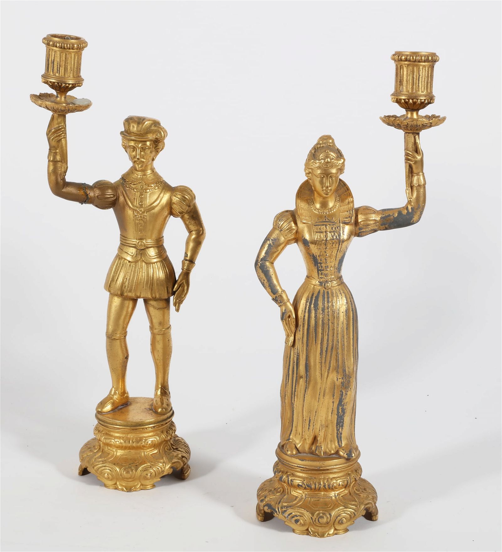 A PAIR OF GILT METAL FIGURAL