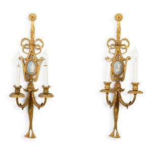 A Pair of Gilt Metal Two-Light Wall