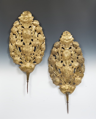 A Pair of Gilt Repousse Flame