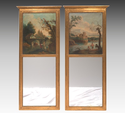 A Pair of Gilt Wood Trumeau Mirrors