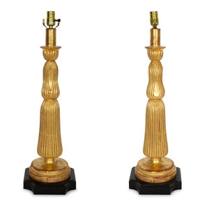 A Pair of Giltwood Table Lamps 20th