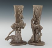 A Pair of Glazed Pottery Deer