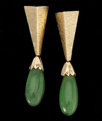 A Pair of Gold and Jade Earrings