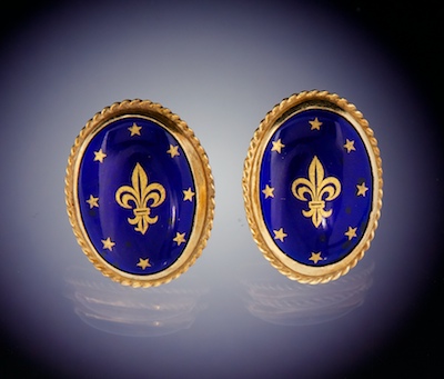 A Pair of Gold and Enamel Fleu de