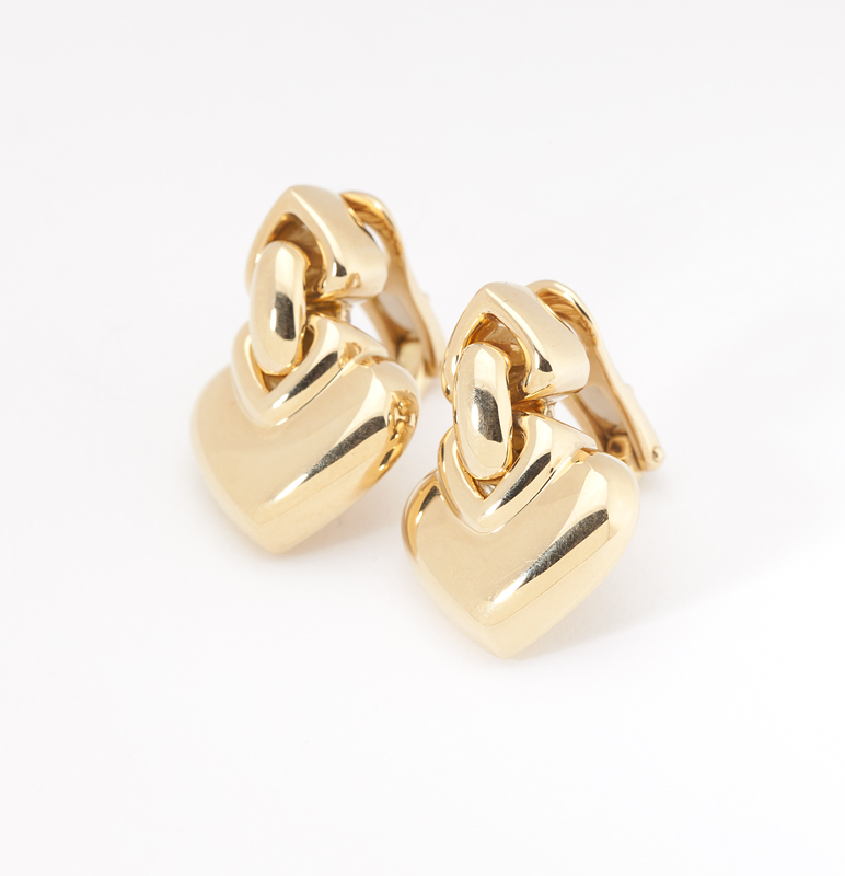 A pair of gold ''Doppio Cuore'' ear