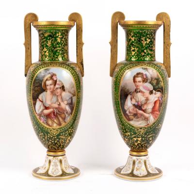 A pair of green and gold Bohemian