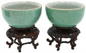 A PAIR OF GREEN CRACKLE GLAZE