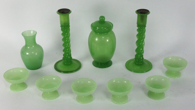 A pair of green glass