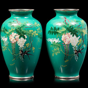 A Pair of Green Ground Cloisonné