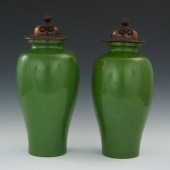 A Pair of Green Japanese Porce