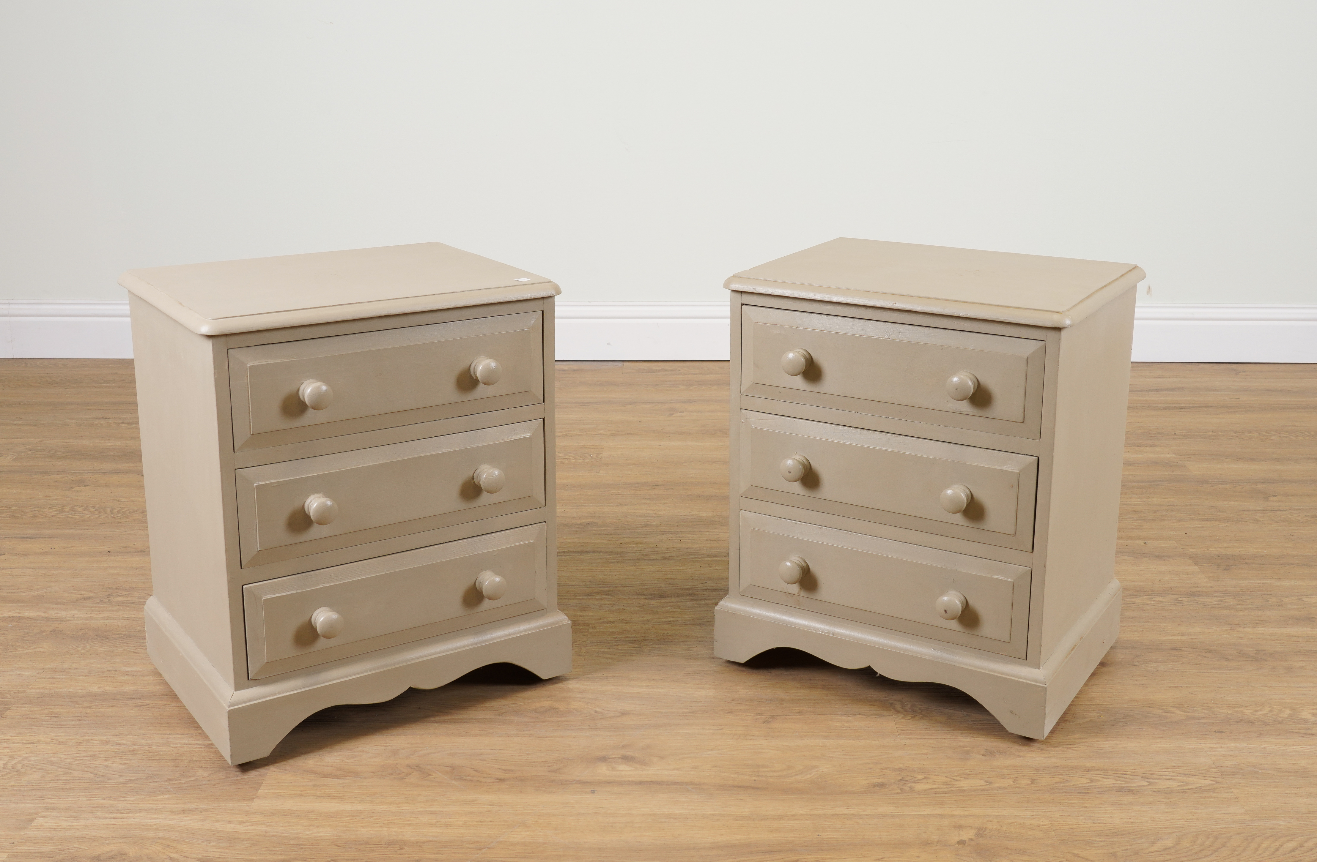 A PAIR OF GREY PAINTED PINE THREE