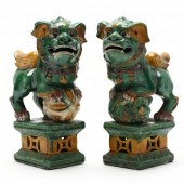 A PAIR OF GUARDIAN FOO LIONS W