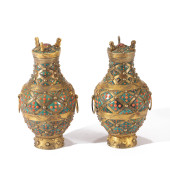 A PAIR OF HARDSTONES INLAID GI