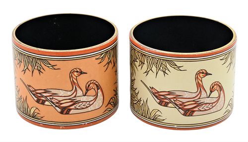 A PAIR OF HERMES ENAMELED NAPKIN
